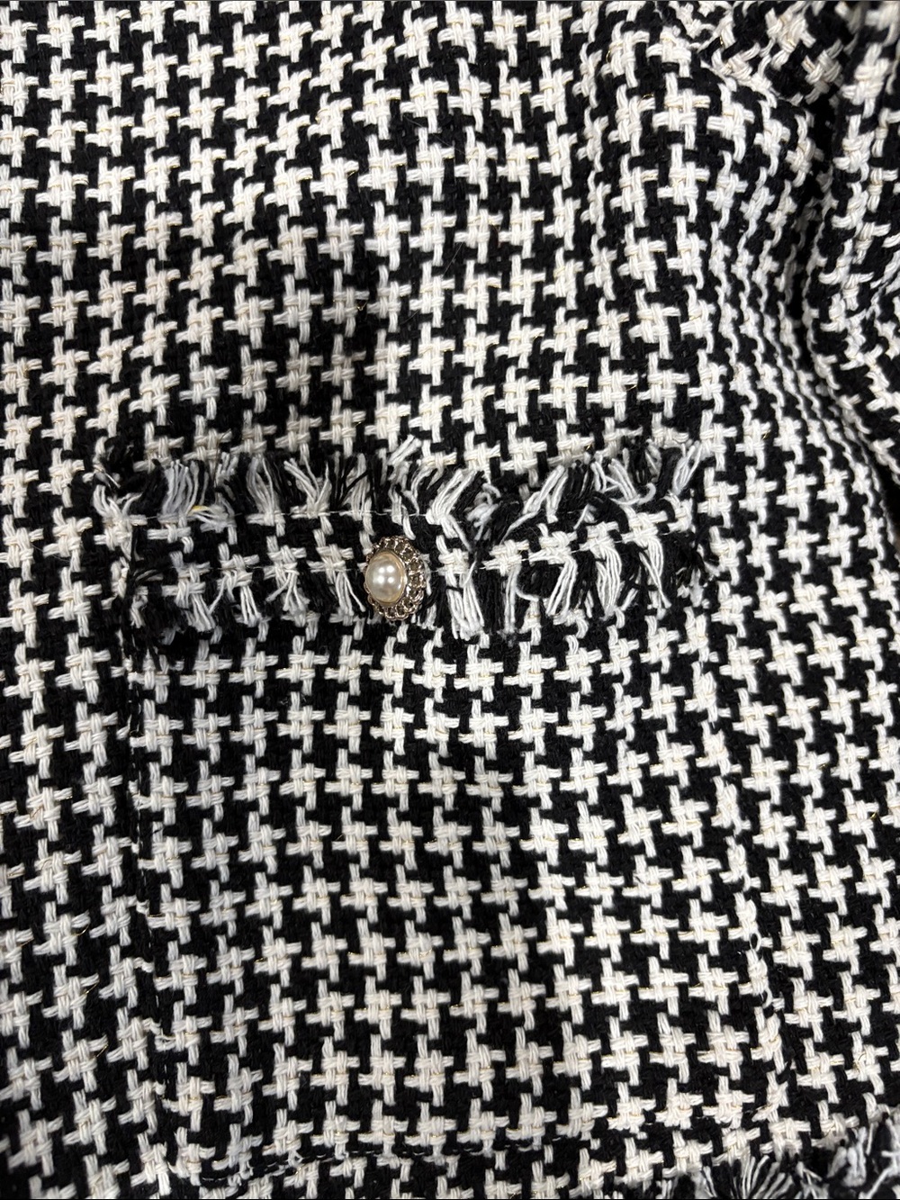 Black & White Houndstooth Fringe Cropped Blazer Jacket - Picture 5 of 8